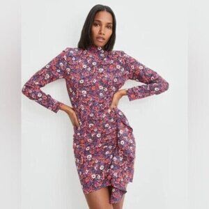 NWT- VERONICA BEARD -Louella Floral Print Long Sleeve Dress In Berry Multi